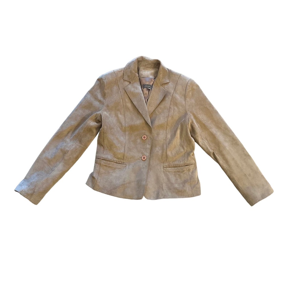 Women M Cortina 100% Genuine Leather Suede 2-Button Brown Blazer Jacket Coat